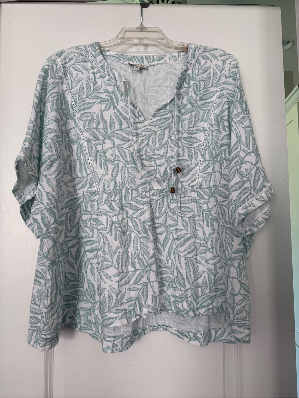Wonderly White Tunic Top with Sage Leaf Print